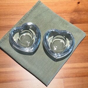 Amour Heart Shaped Crystal Votive Tealight Candle Holders Set of 2 Glass Love